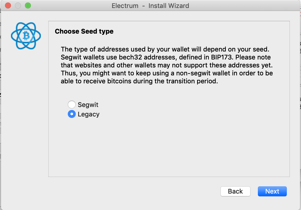 Create a Legacy(P2PK) wallet