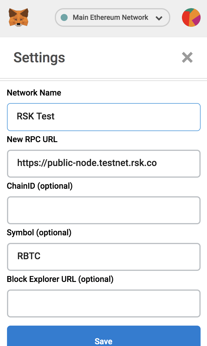 Configurate MetaMask for RSK TestNet